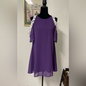 Aofur Dress Size M Women’s Purple Summer Chiffon Lace Cold Sleeve